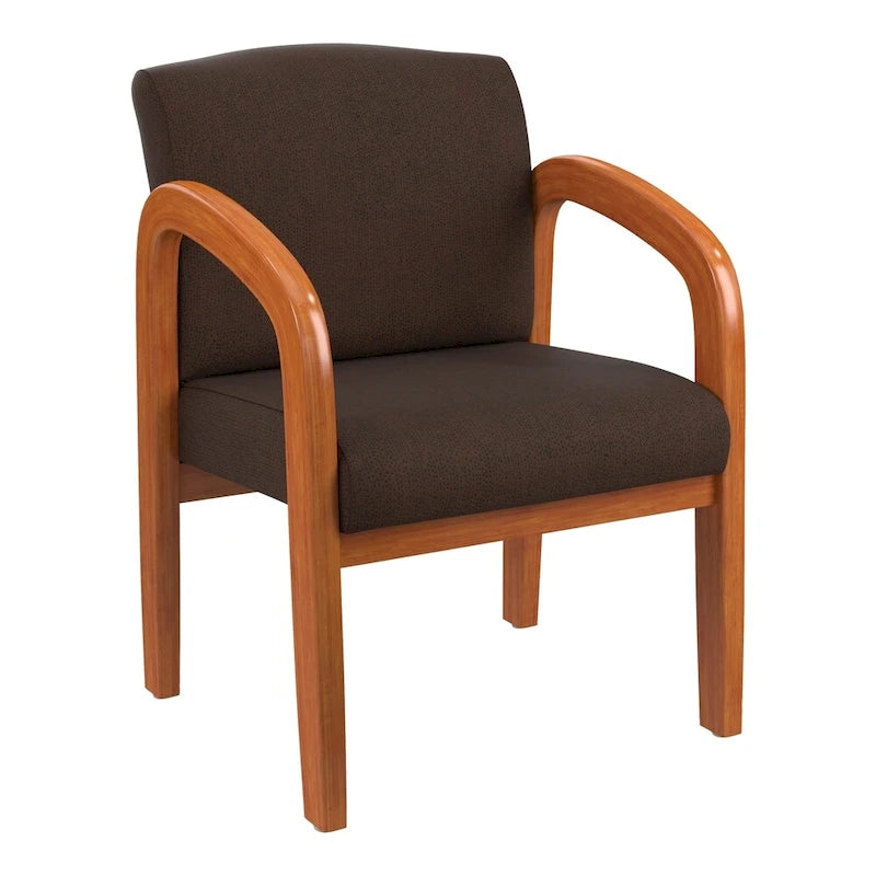 Medium Oak Finish Wood Visitor Chair with Lumbar Support