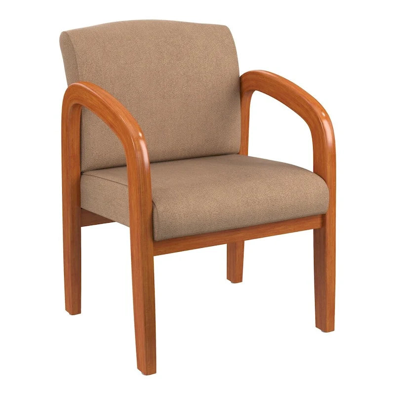 Medium Oak Finish Wood Visitor Chair with Lumbar Support