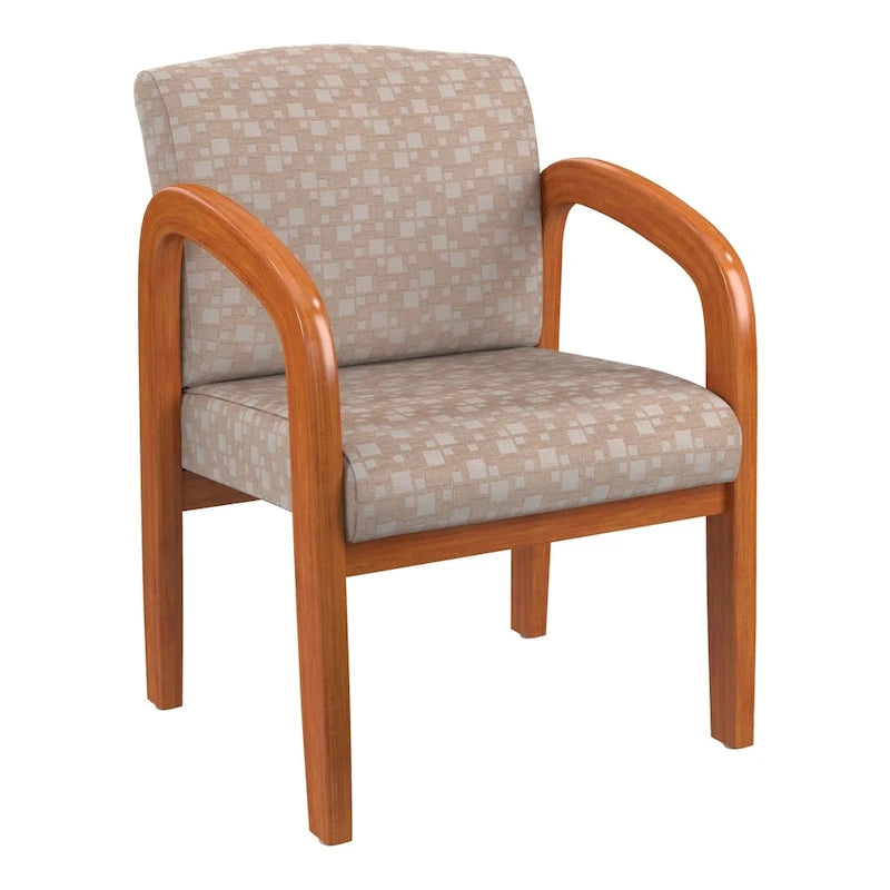 Medium Oak Finish Wood Visitor Chair with Lumbar Support