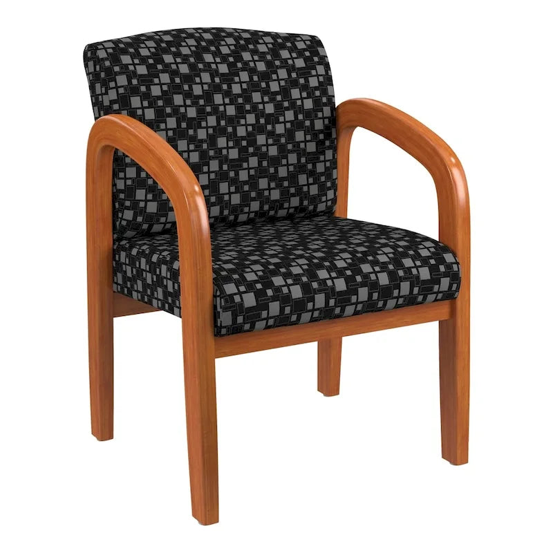 Medium Oak Finish Wood Visitor Chair with Lumbar Support