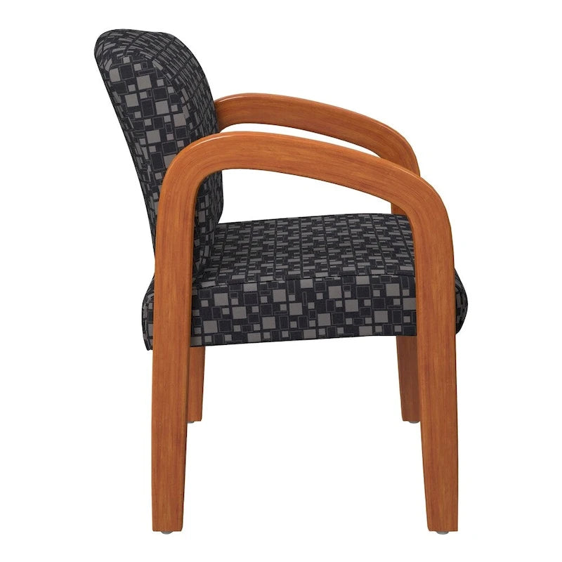 Medium Oak Finish Wood Visitor Chair with Lumbar Support