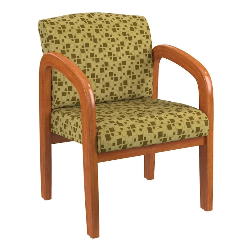 Medium Oak Finish Wood Visitor Chair with Lumbar Support