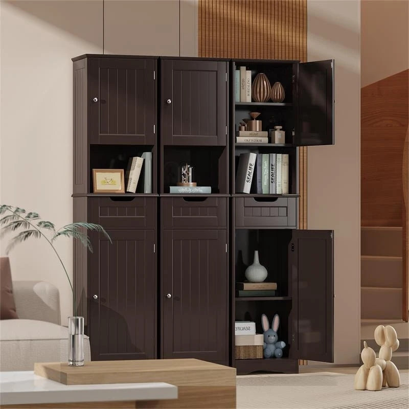 67-Inch Tall Narrow Bathroom Linen Cabinet with Shelves and Drawer