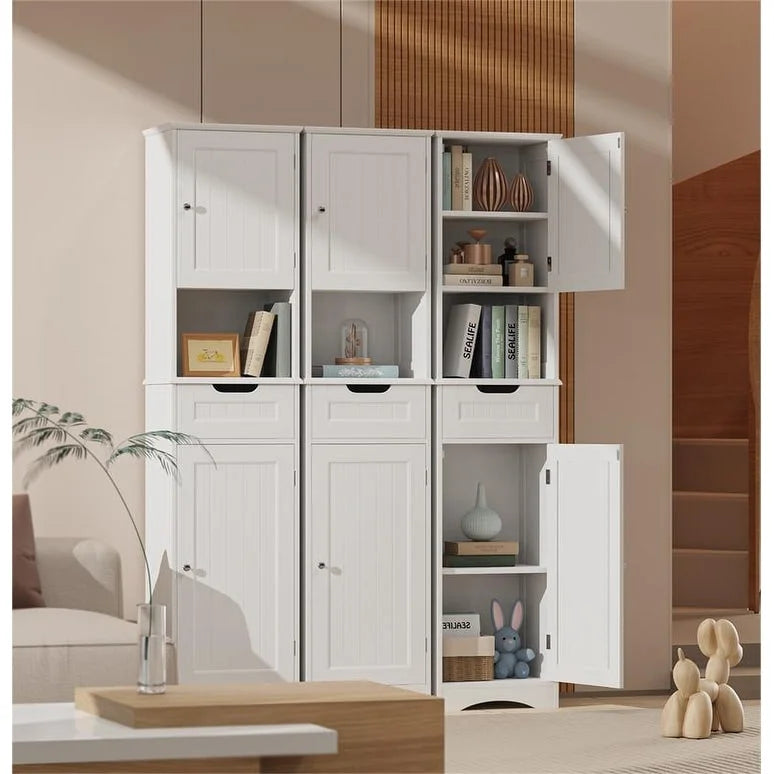 67-Inch Tall Narrow Bathroom Linen Cabinet with Shelves and Drawer