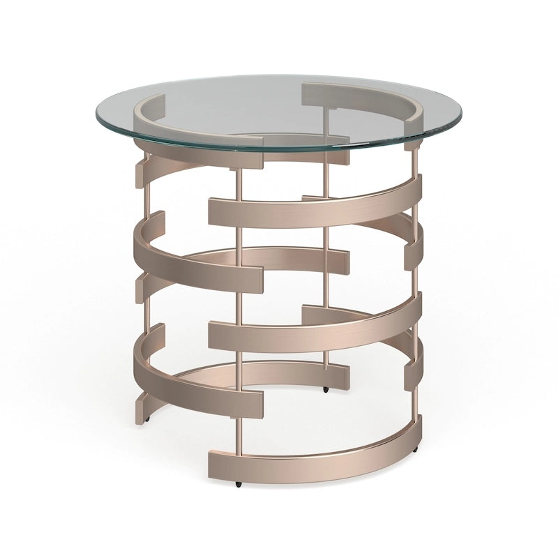 Champagne Metal Side Table with Round Glass Top