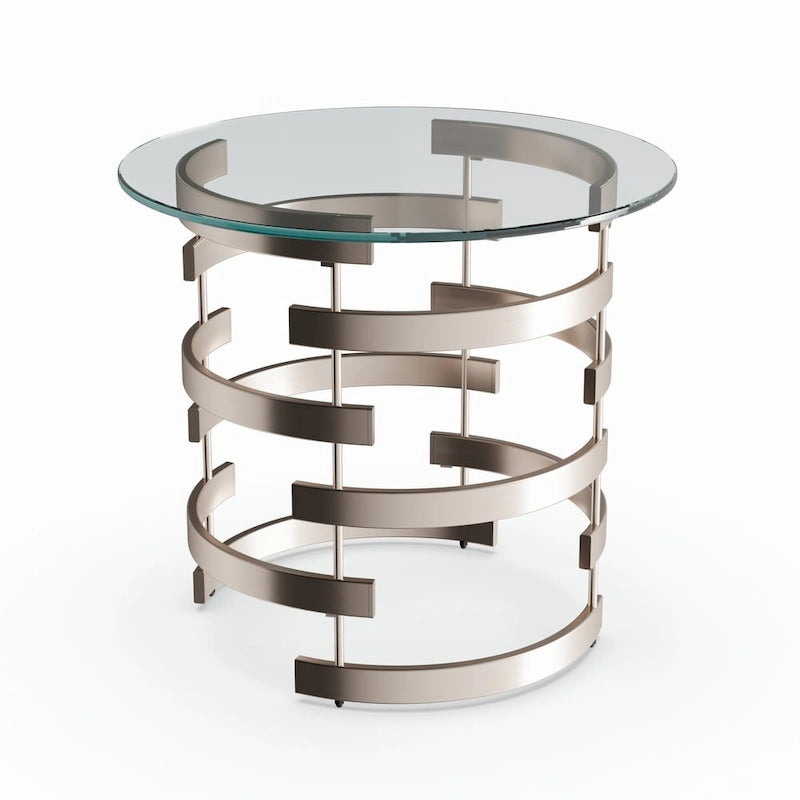 Champagne Metal Side Table with Round Glass Top