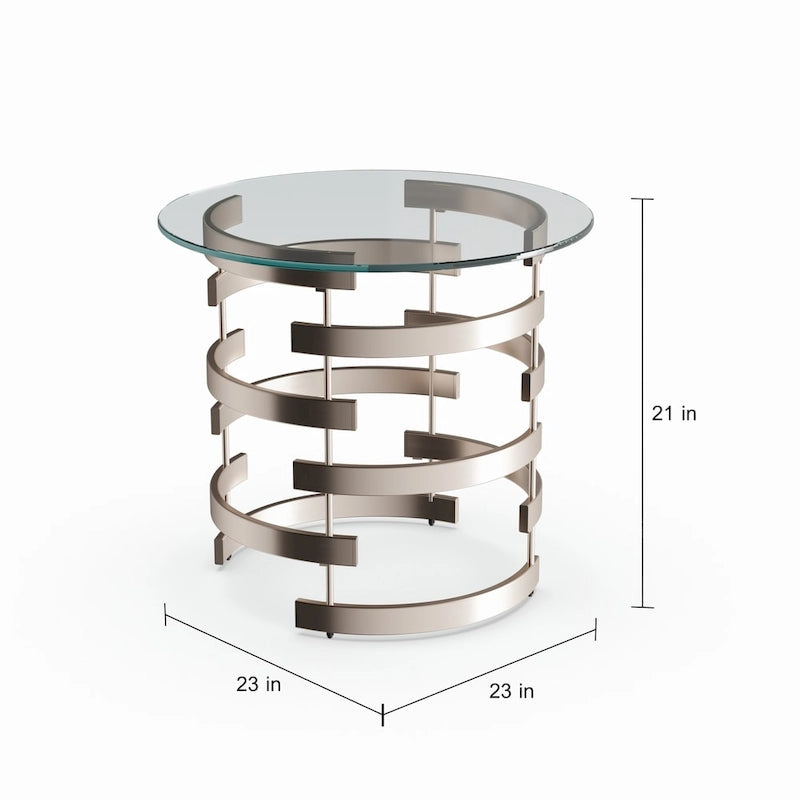 Champagne Metal Side Table with Round Glass Top