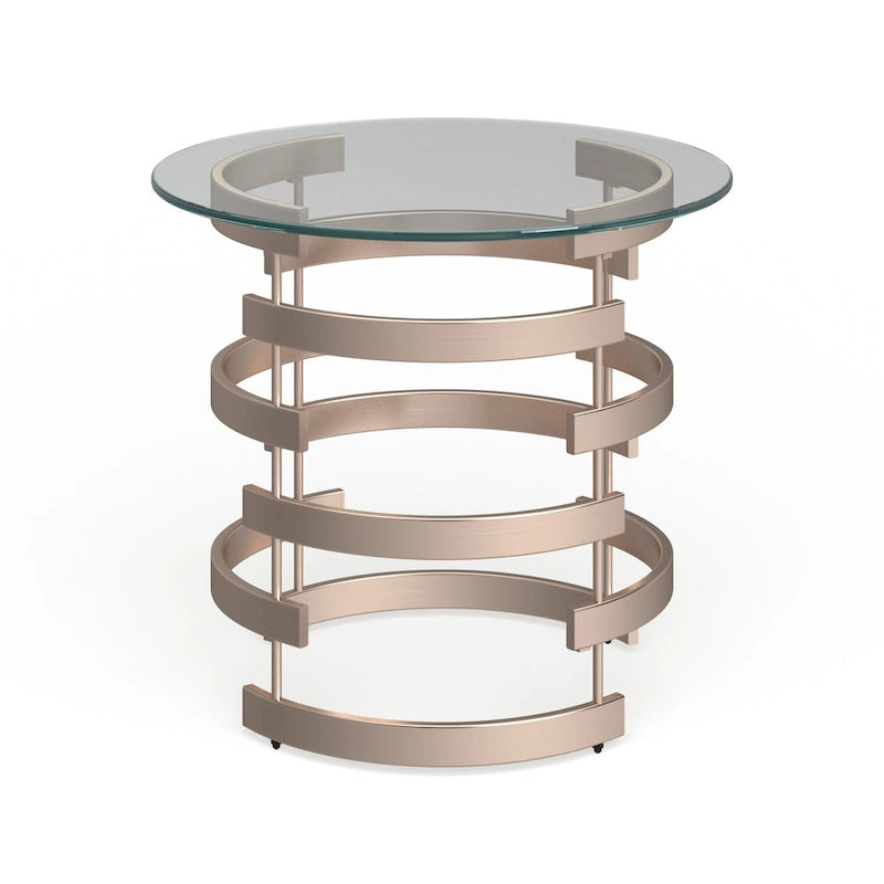 Champagne Metal Side Table with Round Glass Top
