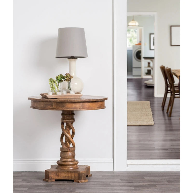 30-Inch Round Mango Wood Pedestal Table