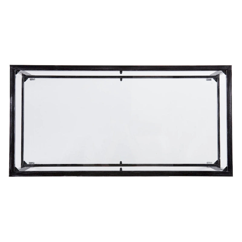Black Rectangular Metal Coffee Table with Glass Top and Bottom Shelf