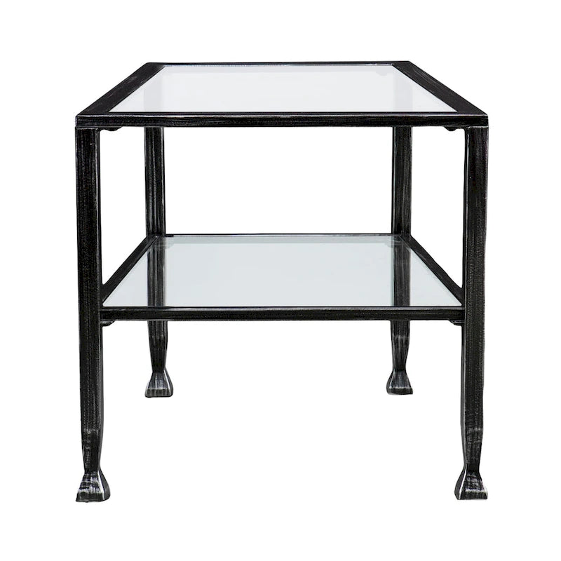 Black Rectangular Metal Coffee Table with Glass Top and Bottom Shelf