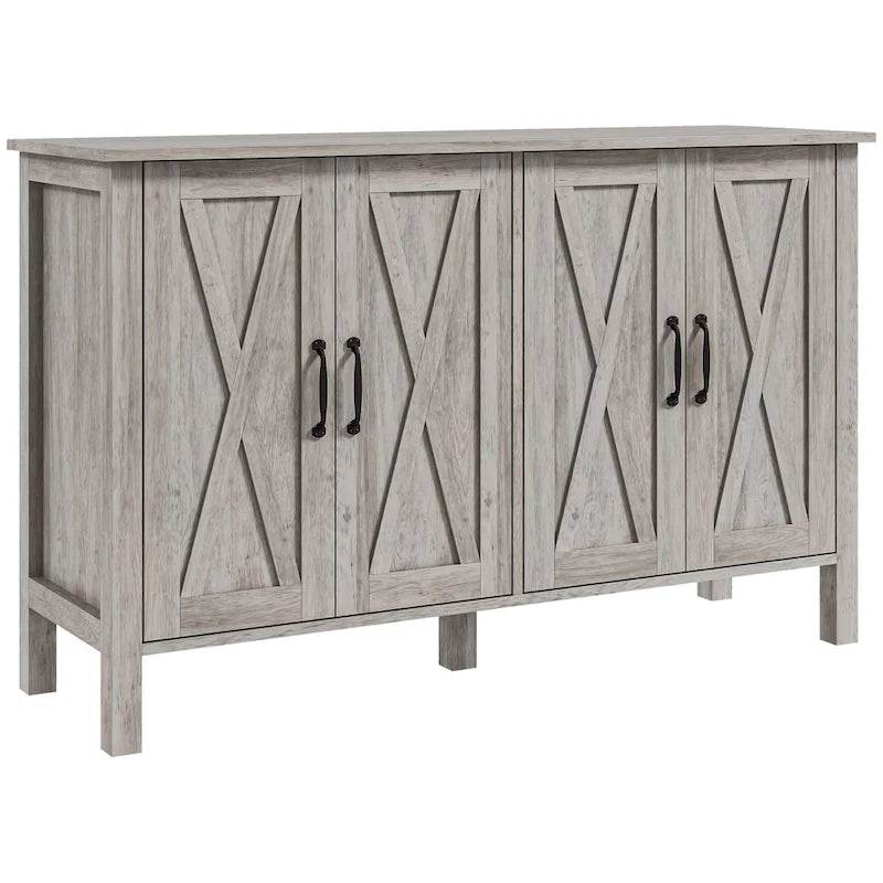 Farmhouse Buffet Cabinet with 4 Barn Doors and 2 Adjustable Shelves