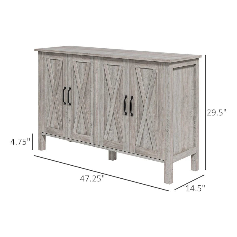 Farmhouse Buffet Cabinet with 4 Barn Doors and 2 Adjustable Shelves