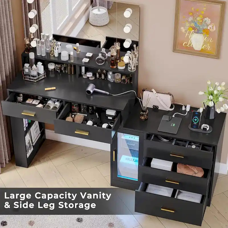 Makeup Vanity Desk with Lighted Mirror, Charging Station and Storage