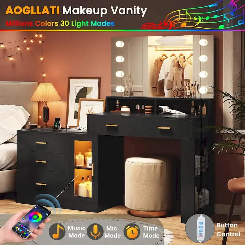 Makeup Vanity Desk with Lighted Mirror, Charging Station and Storage