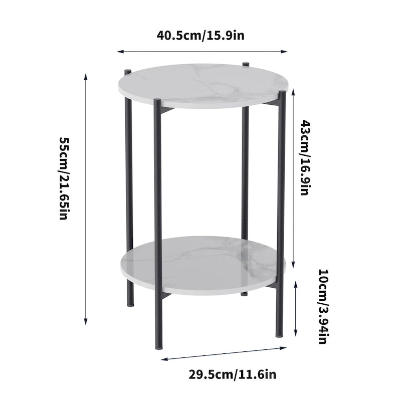 2-Tier Round Sintered Stone Side Table with Black Metal Frame