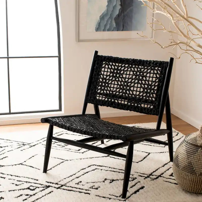 Open Leather Weave Accent Chair