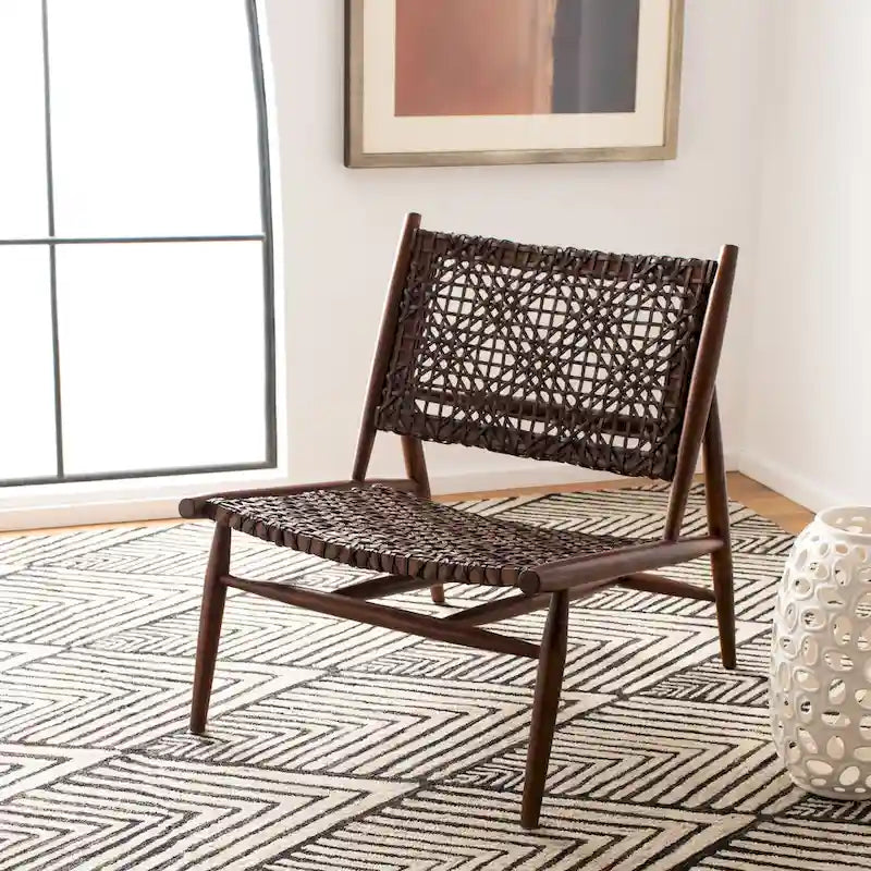 Open Leather Weave Accent Chair