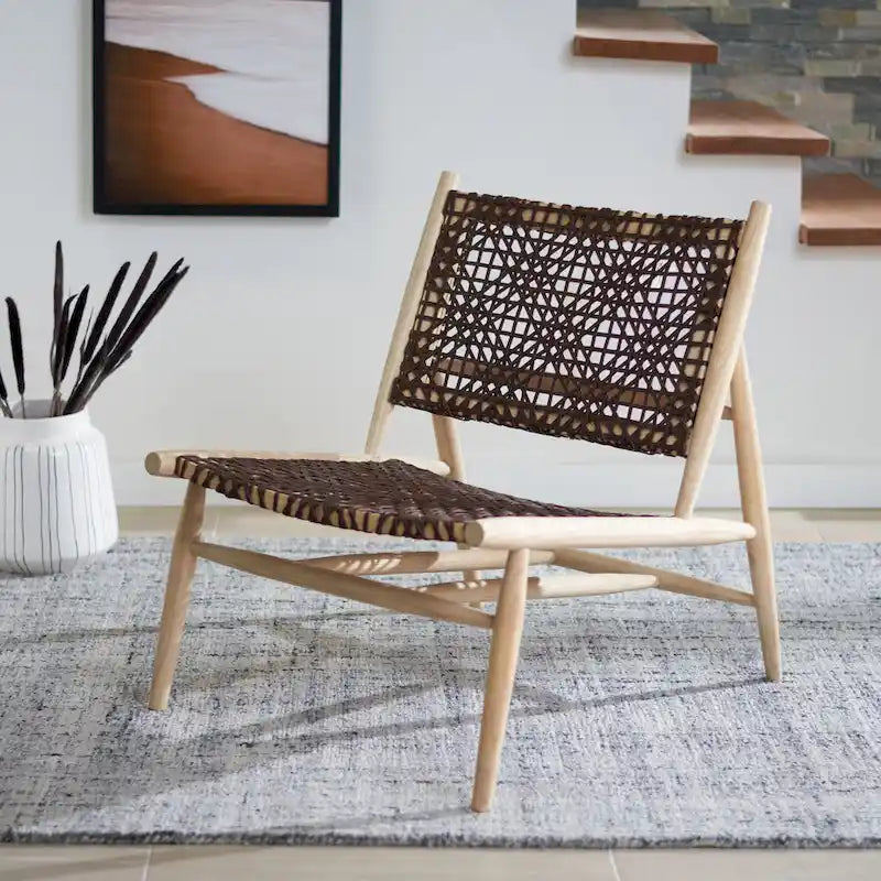 Open Leather Weave Accent Chair