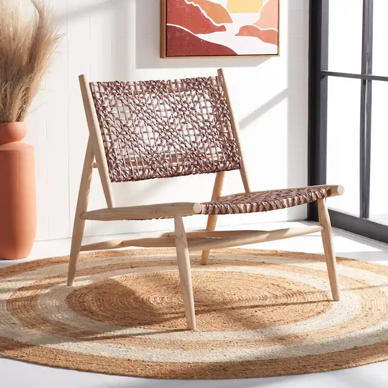 Open Leather Weave Accent Chair