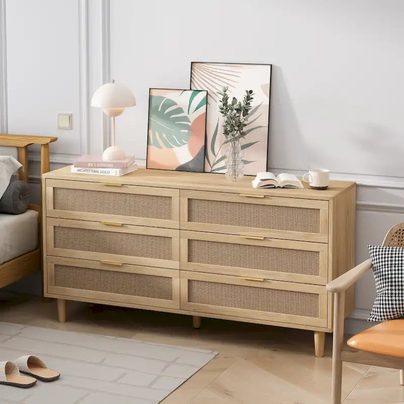6-Drawer Rattan Storage Cabinet