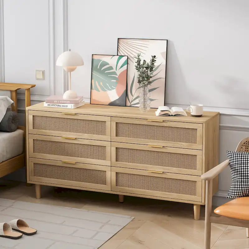 6-Drawer Rattan Storage Cabinet