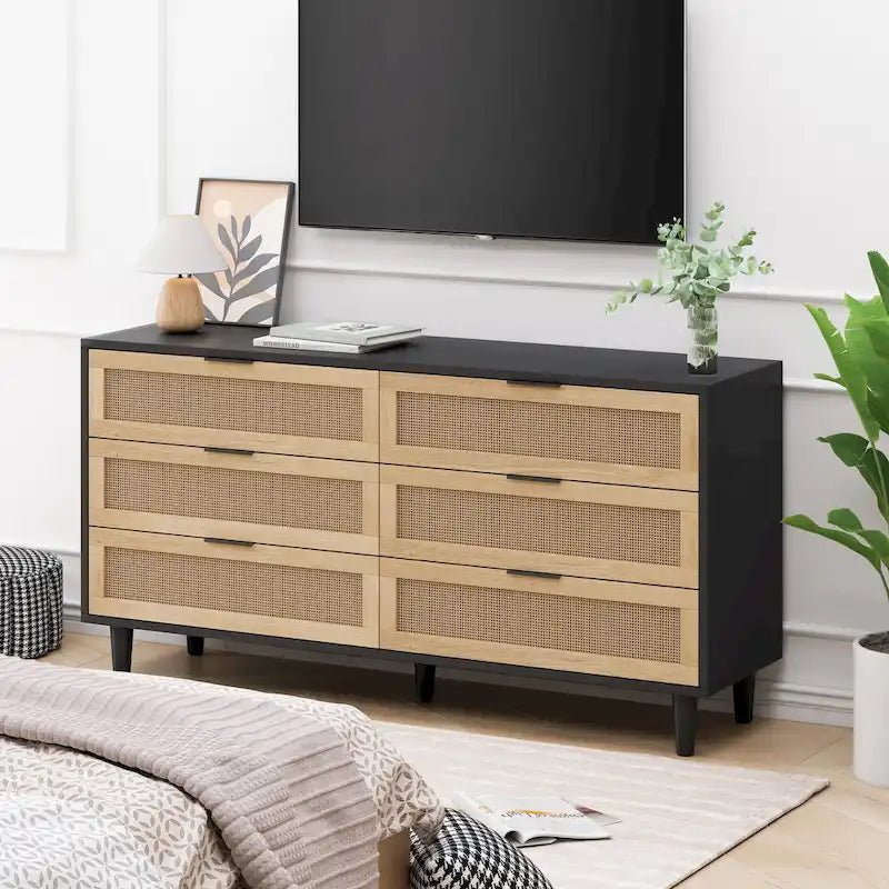 6-Drawer Rattan Storage Cabinet