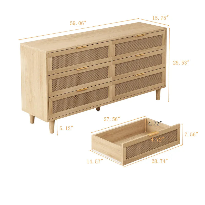 6-Drawer Rattan Storage Cabinet