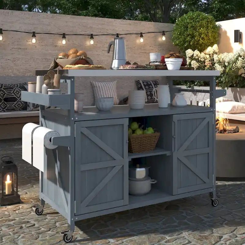 Outdoor Kitchen Island with Stainless Steel Top and Storage Cabinet