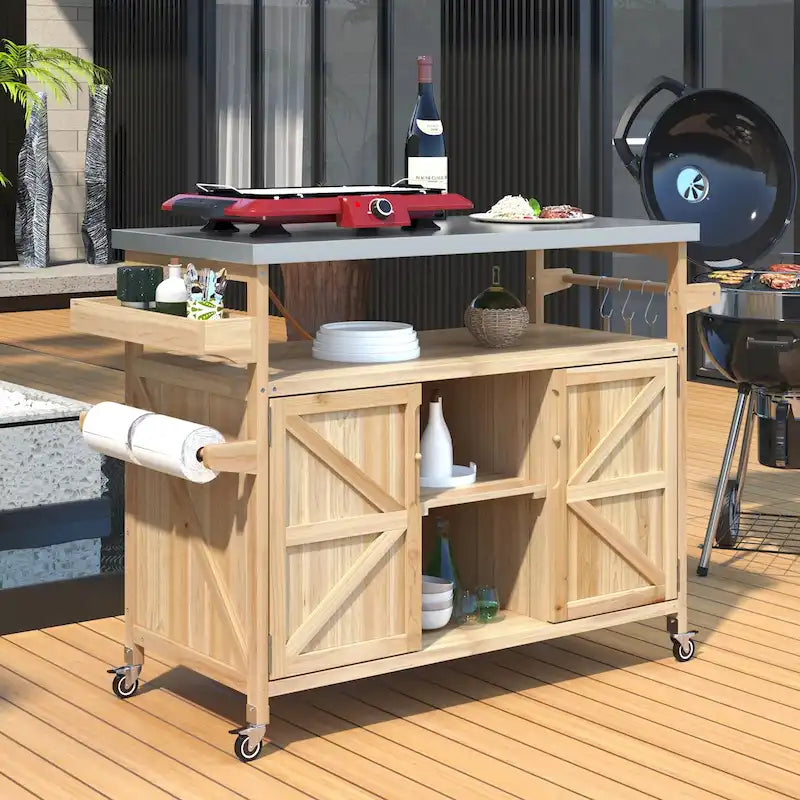 Outdoor Kitchen Island with Stainless Steel Top and Storage Cabinet