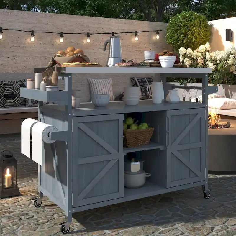 Outdoor Kitchen Island with Stainless Steel Top and Storage Cabinet
