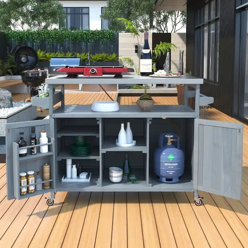 Outdoor Kitchen Island with Stainless Steel Top and Storage Cabinet