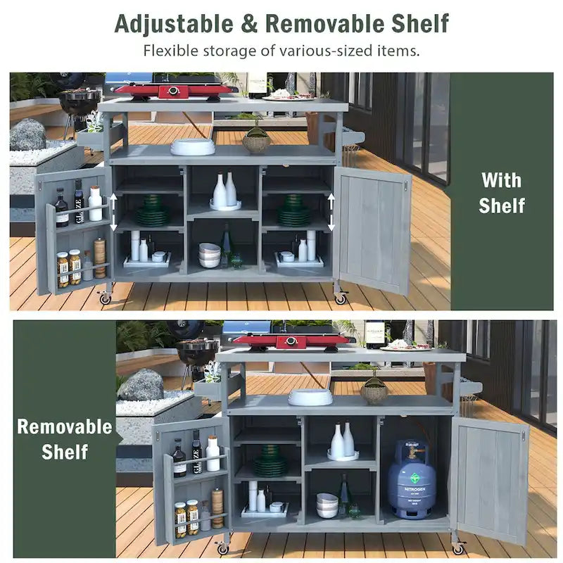 Outdoor Kitchen Island with Stainless Steel Top and Storage Cabinet