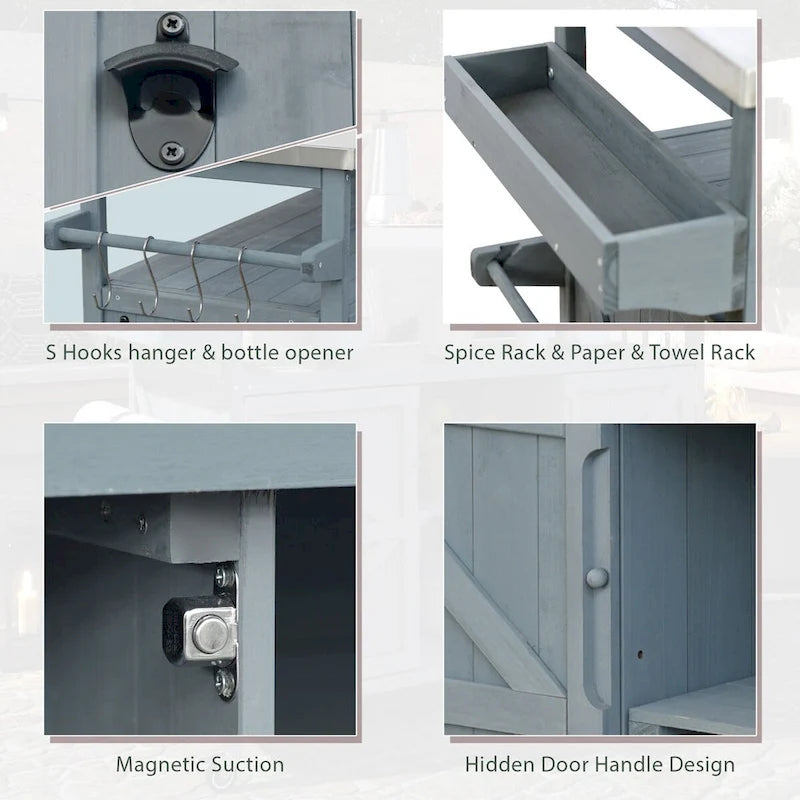 Outdoor Kitchen Island with Stainless Steel Top and Storage Cabinet