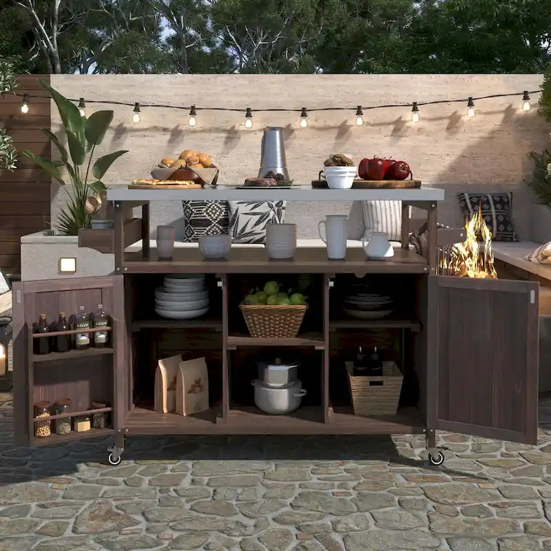 Outdoor Kitchen Island with Stainless Steel Top and Storage Cabinet