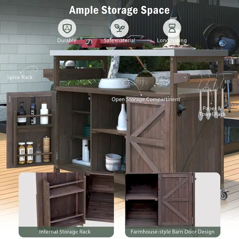 Outdoor Kitchen Island with Stainless Steel Top and Storage Cabinet