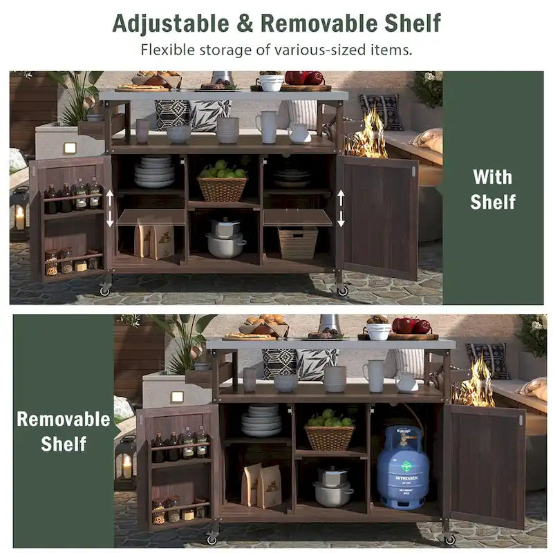 Outdoor Kitchen Island with Stainless Steel Top and Storage Cabinet