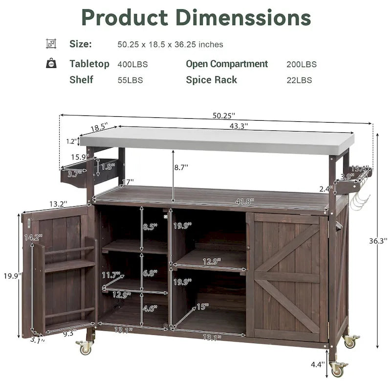 Outdoor Kitchen Island with Stainless Steel Top and Storage Cabinet