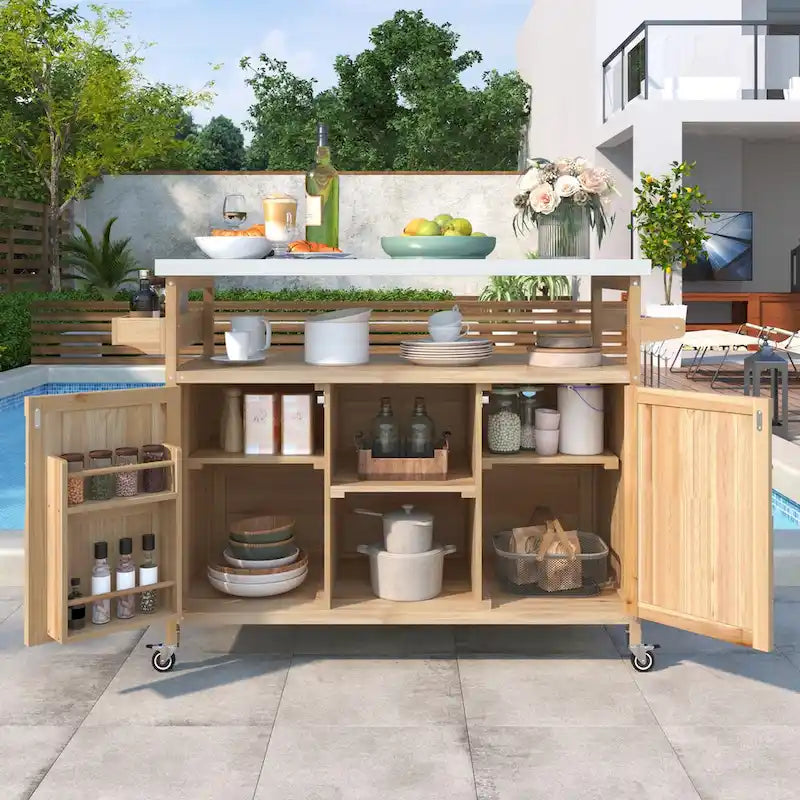 Outdoor Kitchen Island with Stainless Steel Top and Storage Cabinet