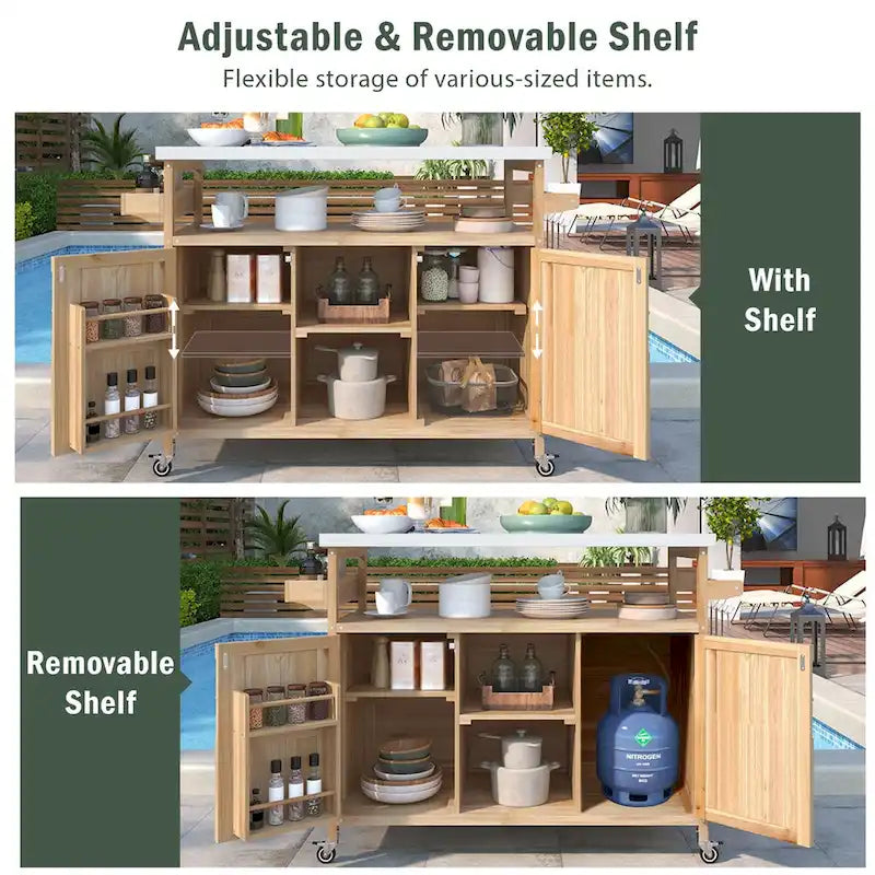 Outdoor Kitchen Island with Stainless Steel Top and Storage Cabinet