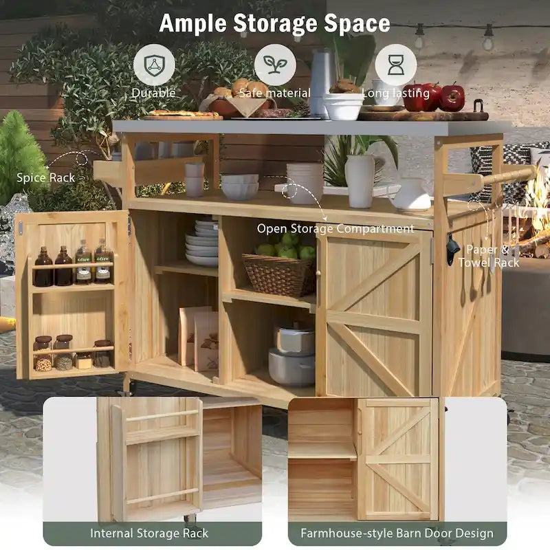 Outdoor Kitchen Island with Stainless Steel Top and Storage Cabinet