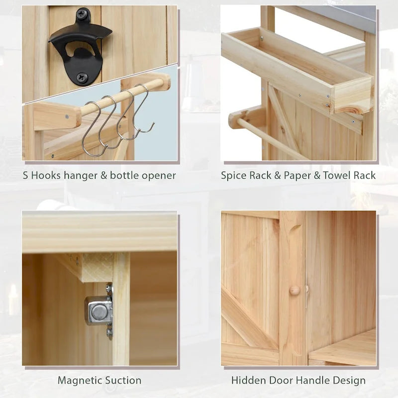 Outdoor Kitchen Island with Stainless Steel Top and Storage Cabinet