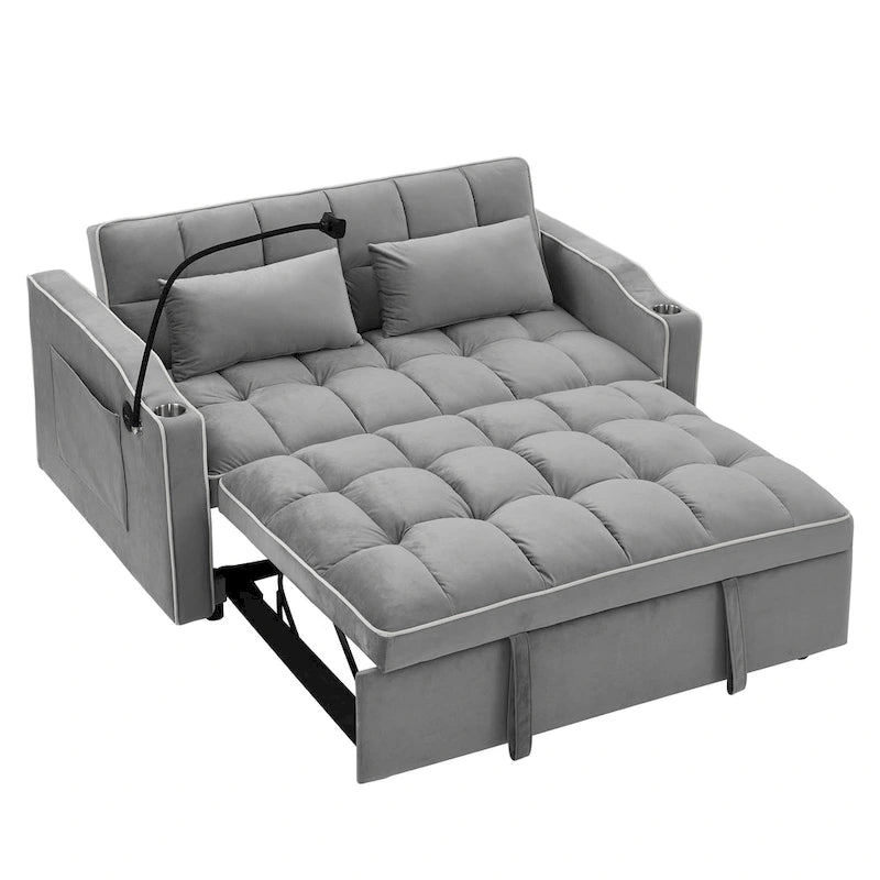 55.5-Inch Convertible Velvet Sofa Bed with USB Charging