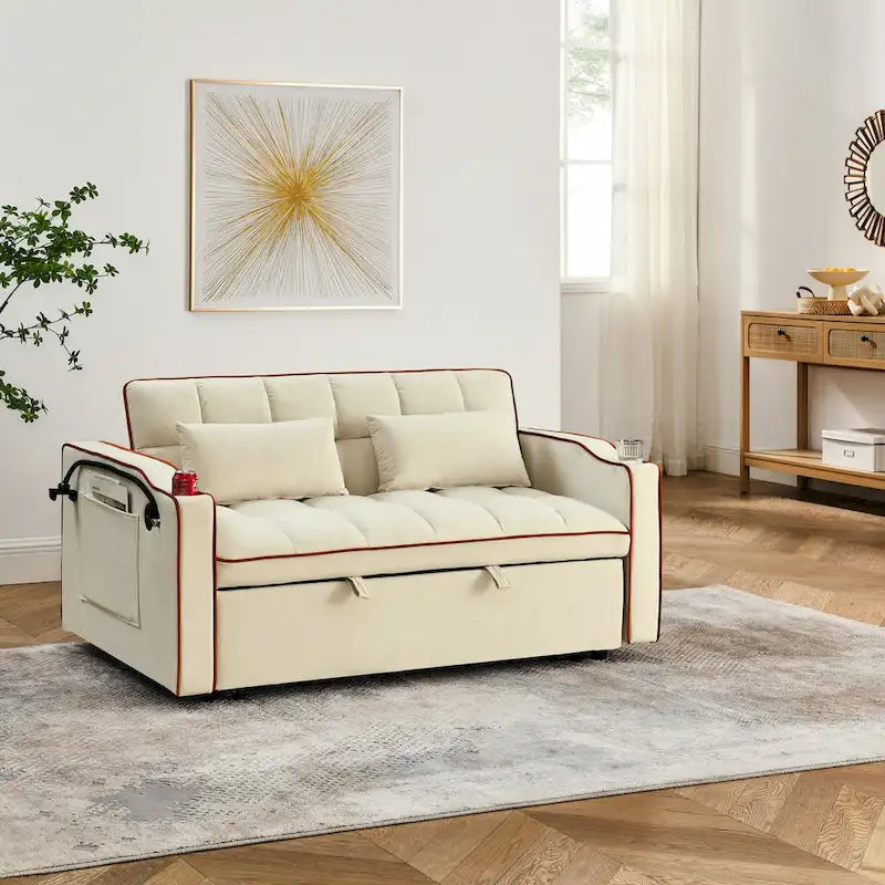 55.5-Inch Convertible Velvet Sofa Bed with USB Charging
