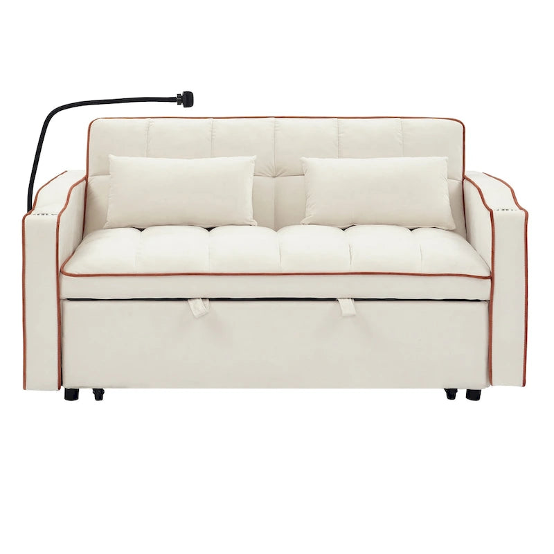 55.5-Inch Convertible Velvet Sofa Bed with USB Charging