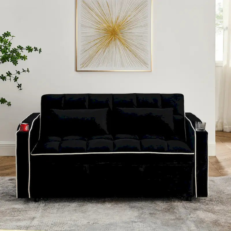 55.5-Inch Convertible Velvet Sofa Bed with USB Charging