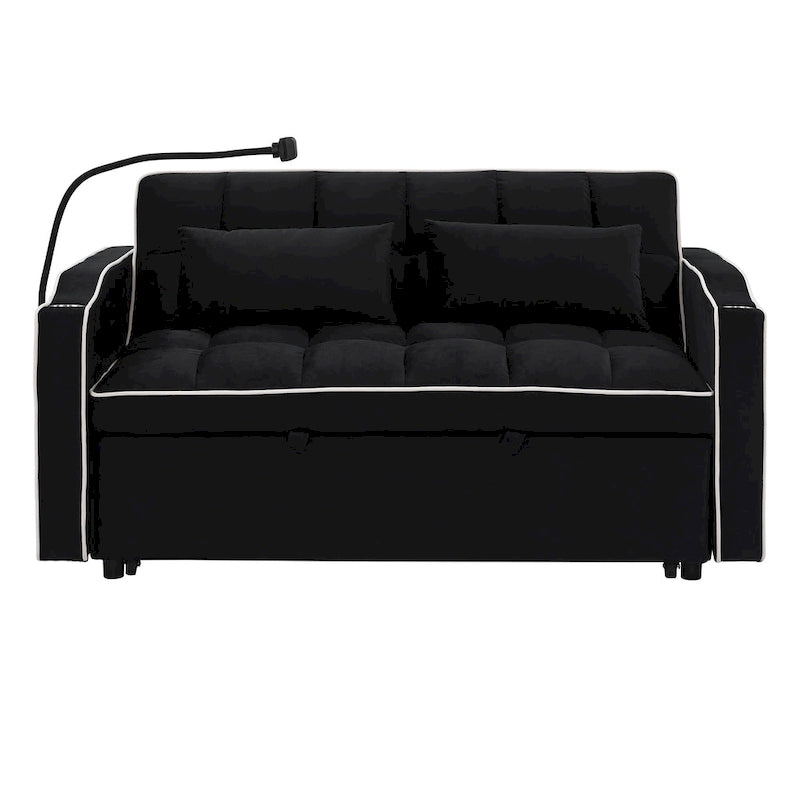55.5-Inch Convertible Velvet Sofa Bed with USB Charging