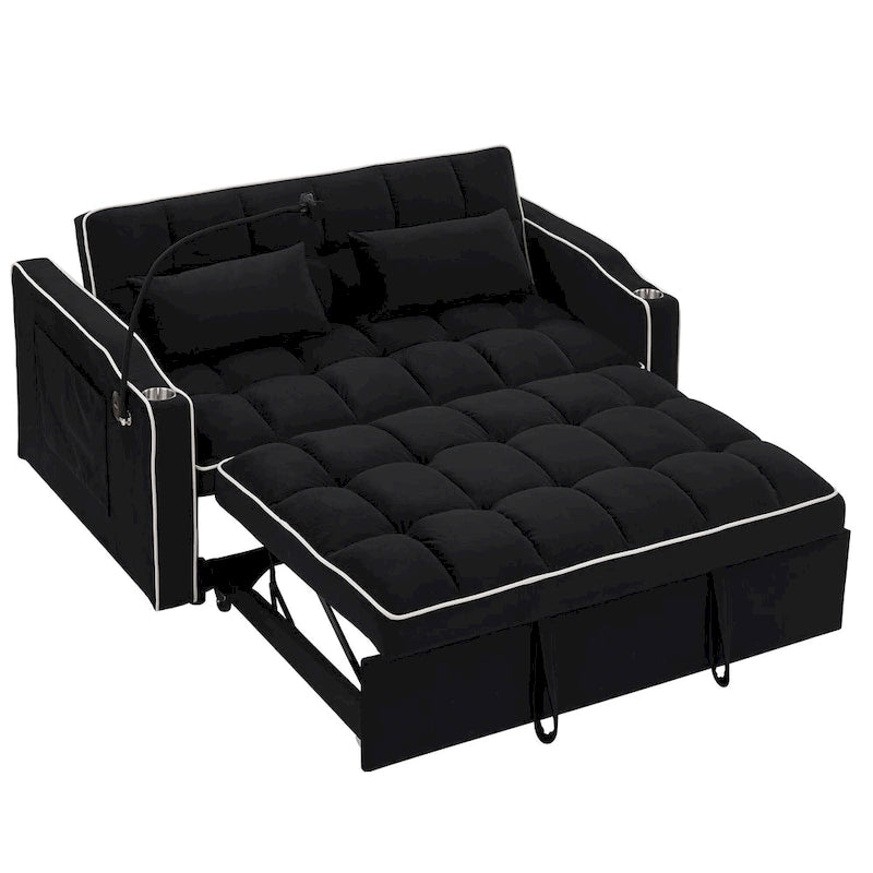 55.5-Inch Convertible Velvet Sofa Bed with USB Charging