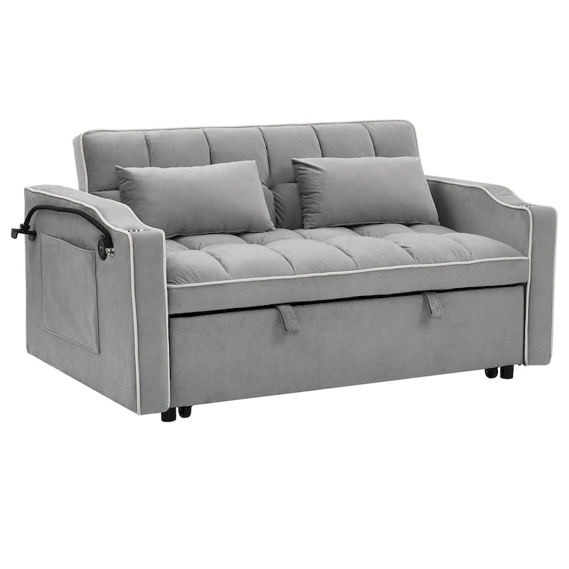 55.5-Inch Convertible Velvet Sofa Bed with USB Charging