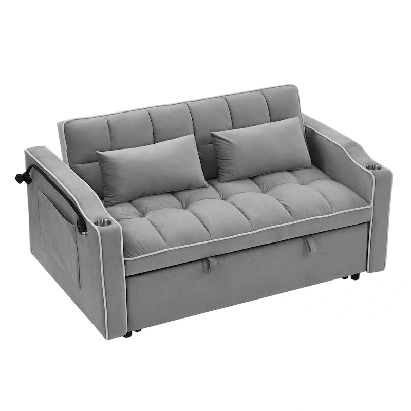 55.5-Inch Convertible Velvet Sofa Bed with USB Charging